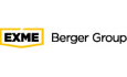 Logo. Piaskowy pieciokąt z napisem w środku Exme. Po prawej stronie pięciokąta napis Berger Group.